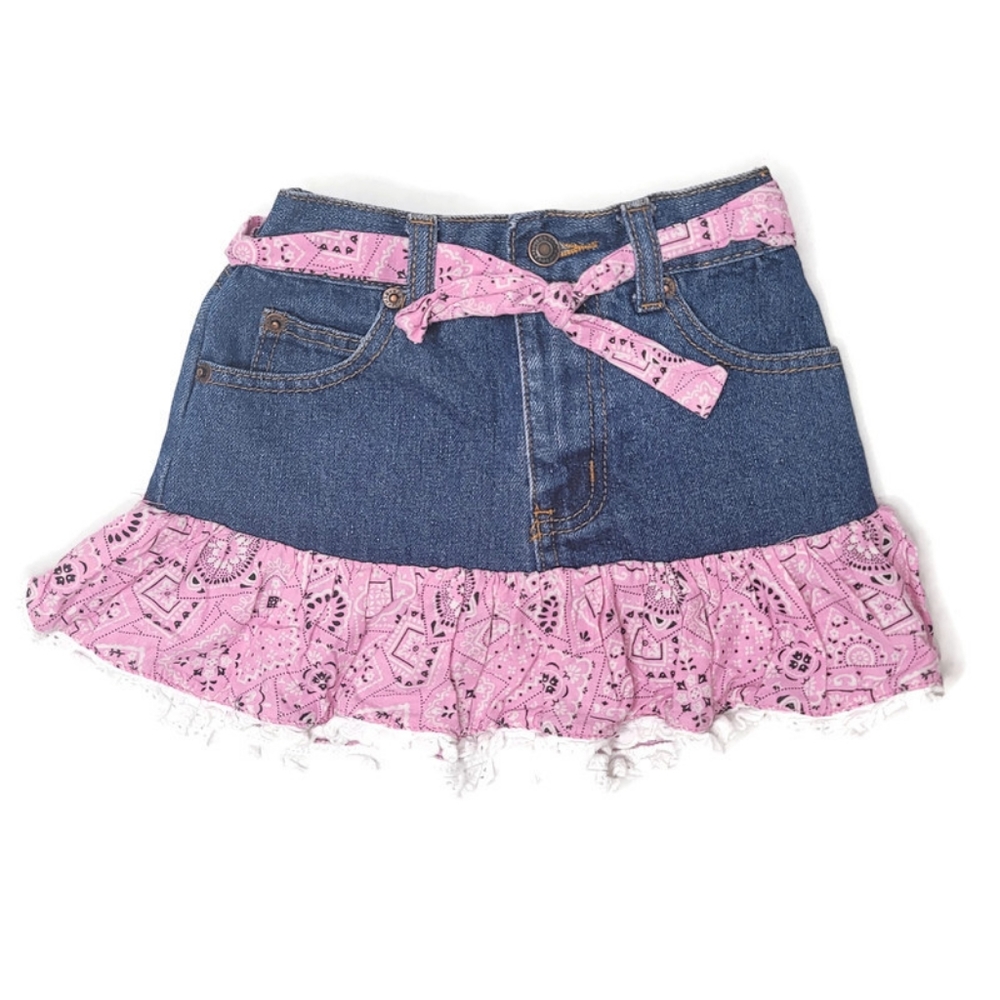 Kiddie Korral denim bandana country bow frill denim skirt size 4 pink and denim